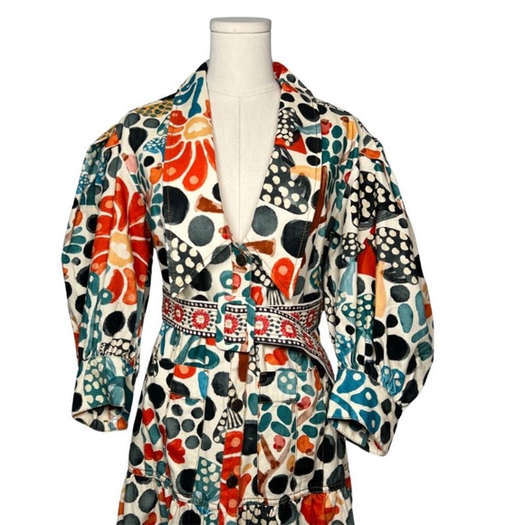 NWOT FARM Rio Button Down Dress Balloon Sleeve Adjustable Belt (XS) - Picture 13 of 14